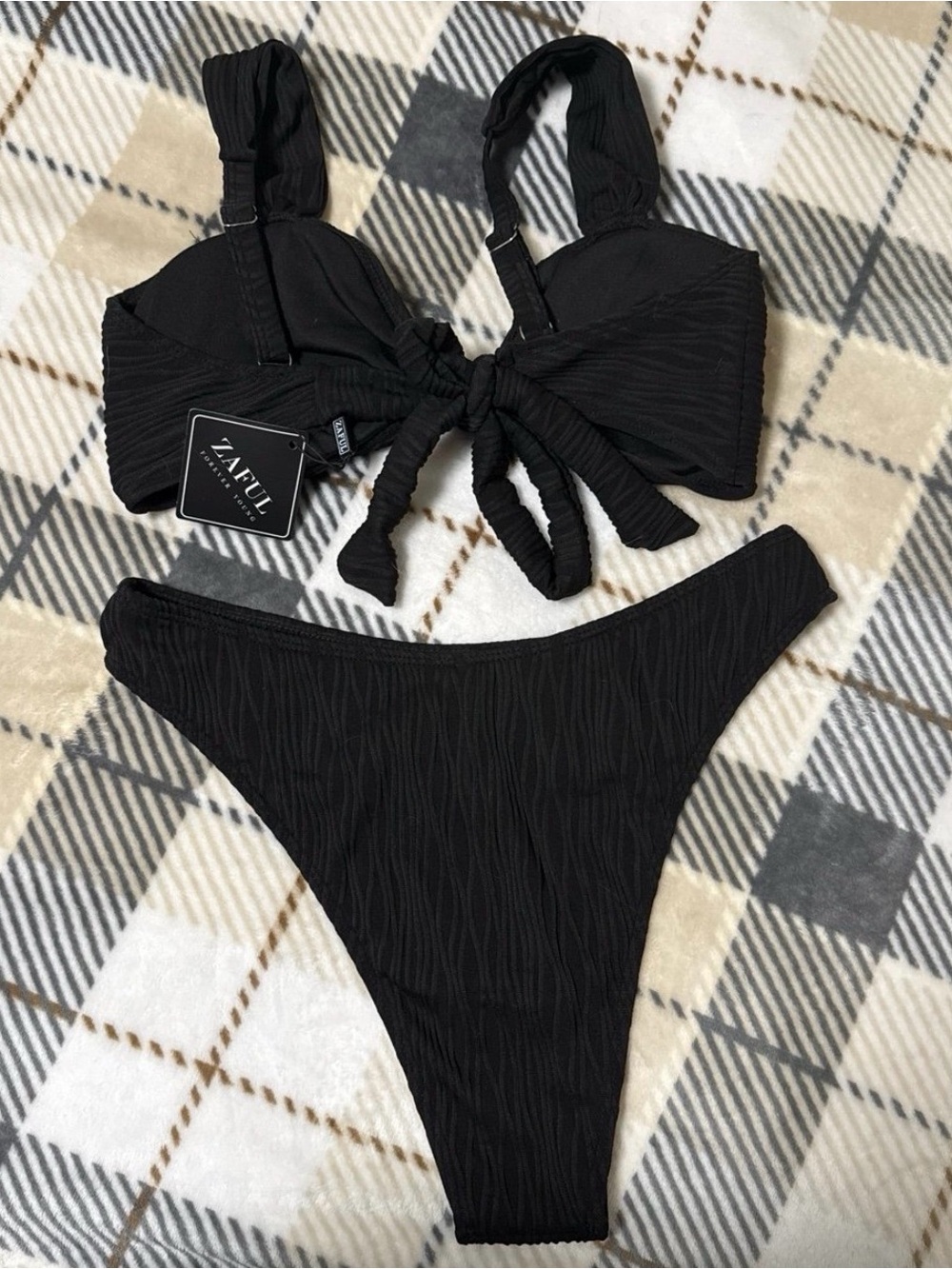 Zaful Black Ribbed Bikini Set